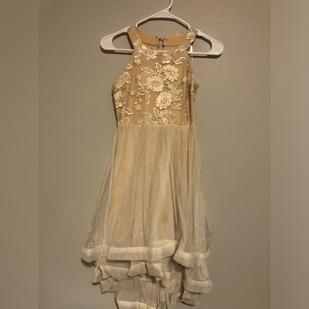 Elegant Cream and Gold Floral Dress